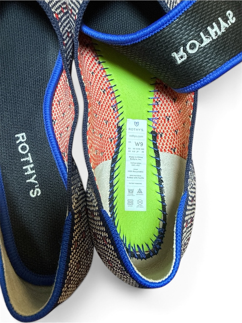 Rothy's Pointed Toe Blue and Red Patterned Flats - Picture 3 of 5